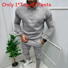 (Light Gray,XL)Men Fleece Lined Long Sleeve Top And Trousers Set With Cotton Blend Material For Winter Wear
