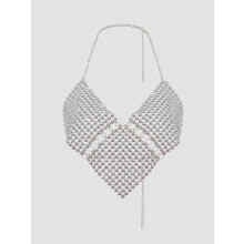 (Style2,L)Top corto donna con decoro strass e dettagli in metallo per look streetwear