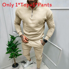 (Apricot,M)Men Fleece Lined Long Sleeve Top And Trousers Set With Cotton Blend Material For Winter Wear