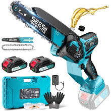 Seesii accu-kettingzaag, 6 en 8 inch, 1000W borstelloos, met 2x4000mAh accu, voor houtbewerking en tuinonderhoud