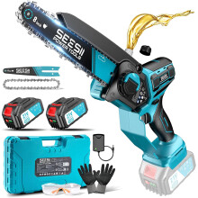 SEESII Tronçonneuse sans fil 6 et 8 pouces, 1000W, moteur sans balais, pour jardinage et coupe de bois
