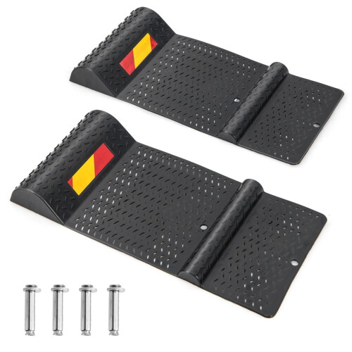 Parkeermatten met waarschuwingsstreep - Antislip rubber, set van 2