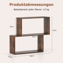 Geometrische houten boekenkast met 3 niveaus en kubusvormige planken, bruin