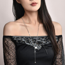 Titanium Steel Pearl Necklace Women Geometric Pendant Long Elegant Chain Jewelry