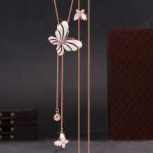 (Rose Gold) Alloy Long Chain Necklace Butterfly Pendant Fall Winter Women Accessories Casual