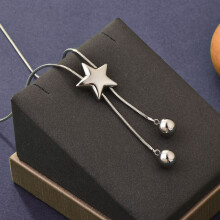 (Silver A) Long Women Modern Chain Necklace With Star And Circular Office Design Fashion
