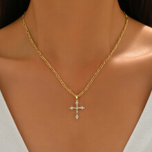 Tone Hanrafted Gold Cross Necklace Irregular Chain Women Fashionable Accessory