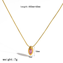 (Pink) Trendy Zircon Pendant Necklace With Stainless Steel Snake Chain Female Fashion
