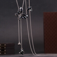 (Black) Alloy Long Chain Necklace Butterfly Pendant Fall Winter Women Accessories Casual