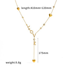 (Gold D) Pendant Water Zircon Necklace Geometric Stainless Steel Casual Fashion Women
