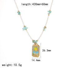 (Yellow) Style Pearl Nautical Pendant Necklace Featuring Seahorse And Women Fish Elements