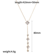 (Gold A) Chain Stainless Fashionable Necklace Geometric Design Zirconia Sparkling Women