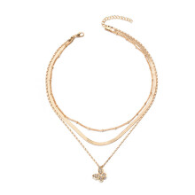 Layered Pendant Butterfly Necklace With Geometric Design Material Women Alloy