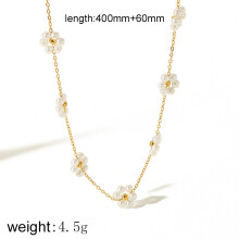 (Gold C) Flower Stylish Necklace Women With Pearl Pendant Stainless Steel Chain Winter