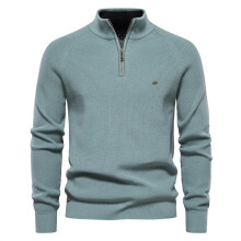 (Lake Blue,S)Herren Herbst Langarm Strick mit einfarbigem Design für urbane Kleidung Freizeit