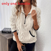 (White, L) Solid Womens Color Loose Knit Pullover With Pockets And Classic For Collar Daily