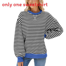 (Black White, M) Urban Comfortable Style Round Neck Sweatshirt With Stripes Women Autumn For
