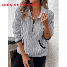 (LightGray, M) Womens Color Solid Loose Knit Pullover With Pockets And Classic Daily For Collar