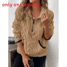 (Khaki, M) Womens Color Solid Loose Knit Pullover With Pockets And Classic Daily For Collar
