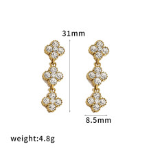 (Style J) Leaf Four Clover Pendant Chain Zirconia Stainless Steel Casual Jewelry Womens
