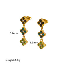 (Style N) Leaf Four Clover Pendant Chain Zirconia Stainless Steel Casual Jewelry Womens