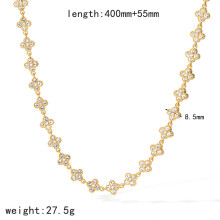 (Style D) Leaf Four Clover Pendant Chain Zirconia Stainless Steel Casual Jewelry Womens