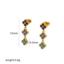 (Style L) Leaf Four Clover Pendant Chain Zirconia Stainless Steel Casual Jewelry Womens