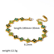 (Style H) Leaf Four Clover Pendant Chain Zirconia Stainless Steel Casual Jewelry Womens