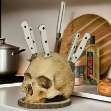 (Brown)Halloween Skull Knife Rack With Antique Design For Kitchen Countertop Decor