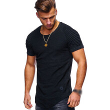 (Black, XL) Mens Fit Slim O Neck Short Sleeve Muscle Tee Tshirt Casual Sport Shirts Tops