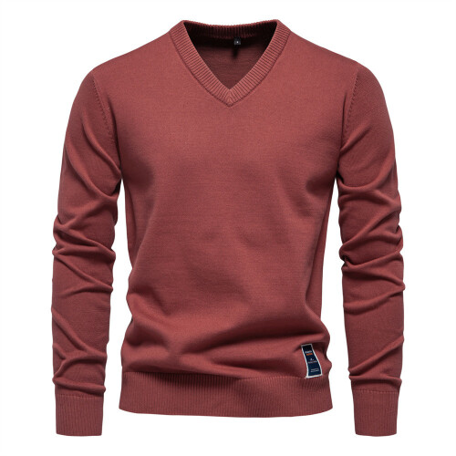 (Black,S)Minimalistischer Baumwollpullover mit V-Ausschnitt für junge Männer Herbstsaison mit Farbe einfarbig 1