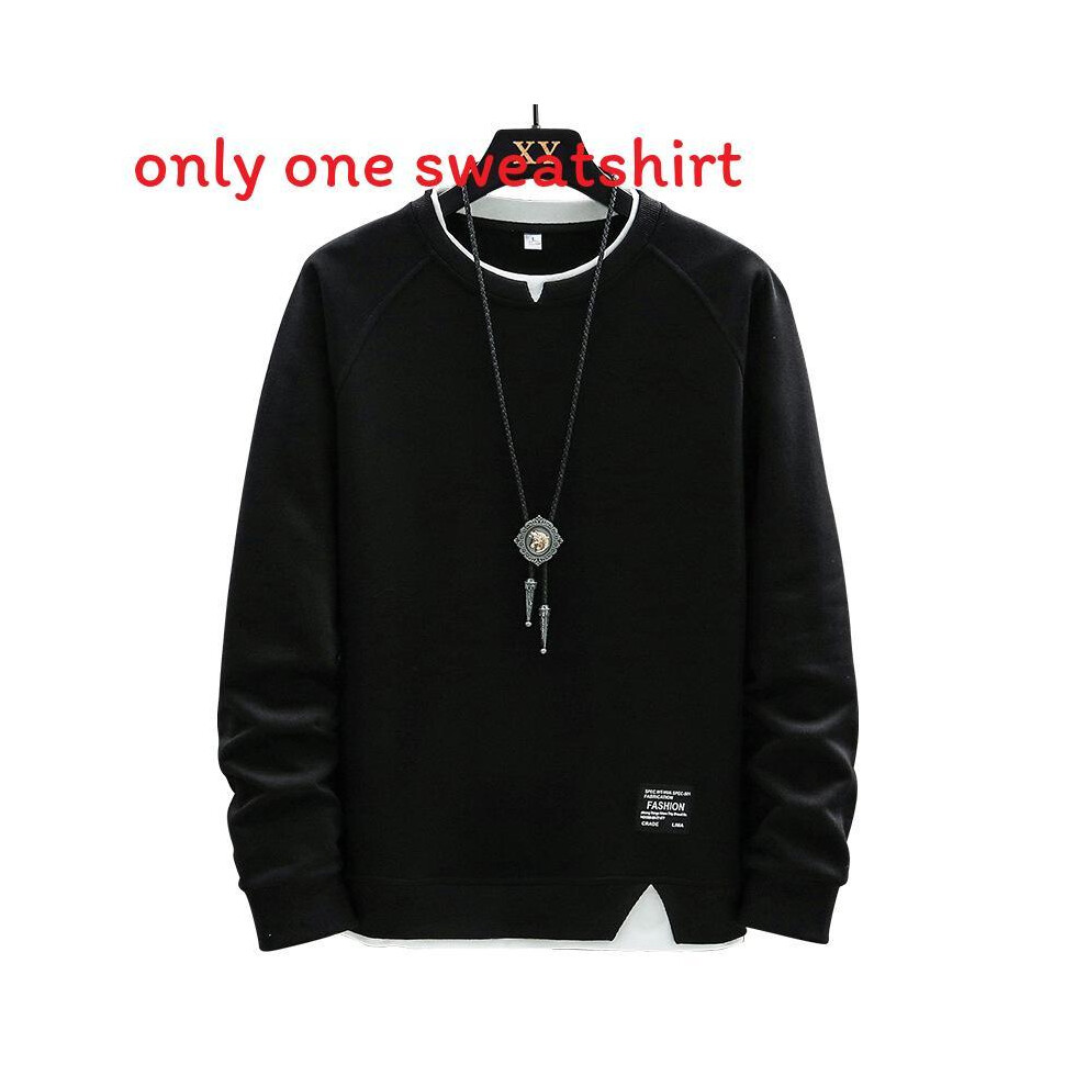 (Black,4Xl)Felpa Girocollo Uomo Con Patch Color Block Adatta All'uso Quotidiano-image