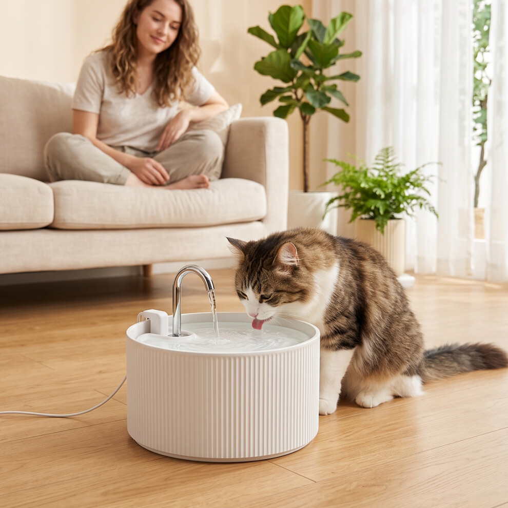 Pawhut White Ceramic Cat Water Fountain For Drinking With Ultra-Quiet Pump, - Image 3