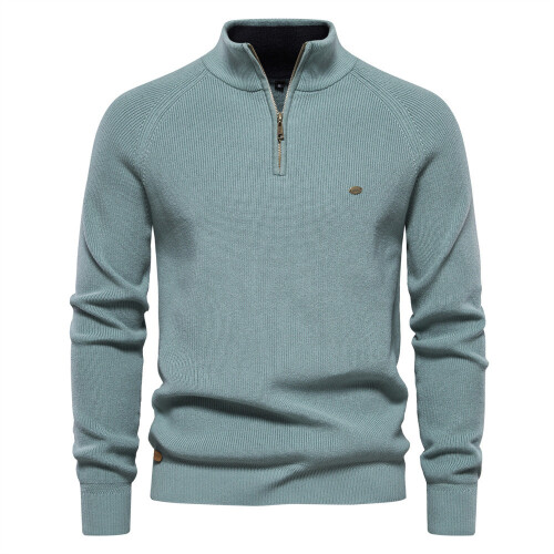 (Lake Blue,M)Herren Herbst Langarm Strick mit einfarbigem Design für urbane Freizeitkleidung