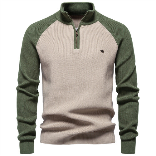 (Khaki,S)Herren Herbst Langarm Strick mit einfarbigem Design für urbane Freizeitkleidung