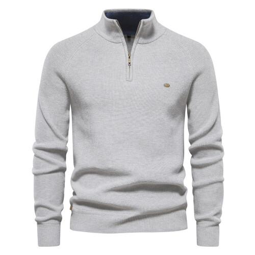 (Light Gray,M)Herren Herbst Langarm Strick mit einfarbigem Design für urbane Freizeitkleidung