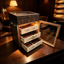WestWood Dark Wood Grain Cigar Humidor Cabinet W/ Glass Viewing Door Multi-Level