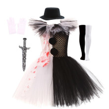 WWAYBEI Kids Girls Scary Halloween Clown Costume Tulle Dress Knife Socks Gloves Hairpin Sets Pennywise Costume Fancy Dress Halloween Party Cosplay Ou