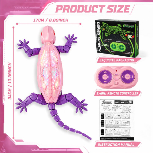 Pink Wall Climbing Lizard Toy Rechargeable Remote Control Robot Toy for Kid 1