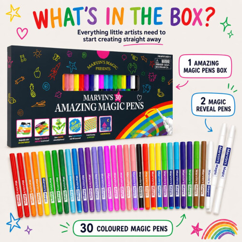 Marvin's Magic 30 Colour Changing Magic Pens for Kids, Erasable, 3D Writing 2