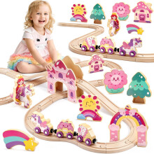 WootoyCar Toddler Toys for 2 3 4 Year Old Girls Wooden Train Set for Girls