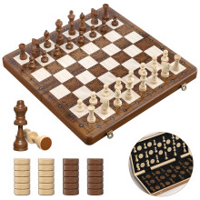 Sarr Klith Chess Set 16 Wooden Magnetic Chess Board with Checkers