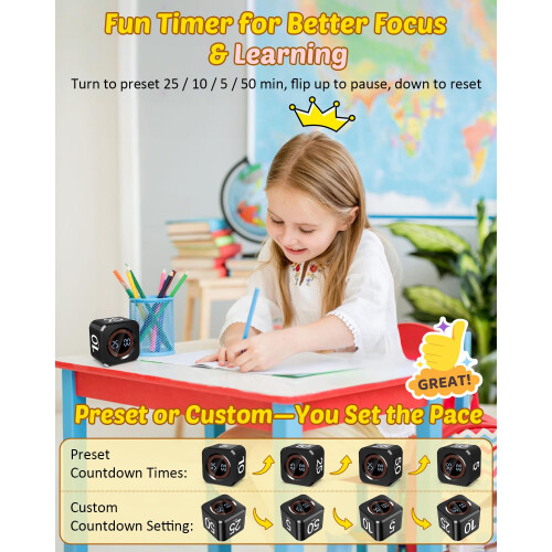 Pomodoro Timer Cube 5102550 Visual Productivity Flip Timer for Kids 1