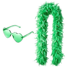 Piiannm Green Feather Boa with Heart Sunglasses for Dancing Wedding Festiva