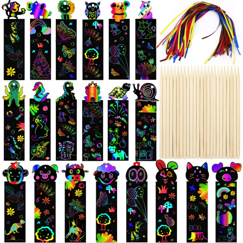 Scratch Art for Kids 48 Pcs Magic Rainbow Bookmarks for Children Scratch Ar