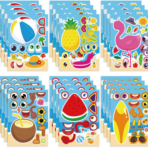 12 pcs Colorful Summer DIY Make a Face StickersMake Your Own Personalized C