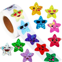 500 SelfAdhesive Holographic Star Stickers – 25cm Vibrant Reward Seals for