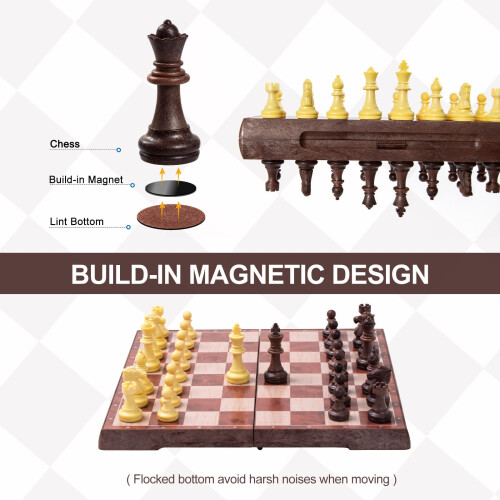 Snocyo Chess Set and Draughts 2 IN 1 Folding Chess Board Set Magnetic Chess 2