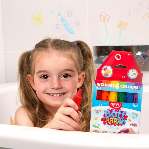 ZIMPLI  6 Large Bath Crayons Washable Colourful Kids Bath Pens Creative Mes 1
