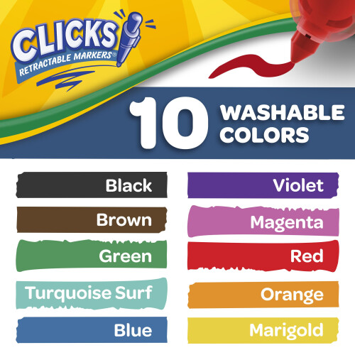 Crayola CRAYOLA Clicks 10 Washable Retractable Capless Colouring Pens Classic 1